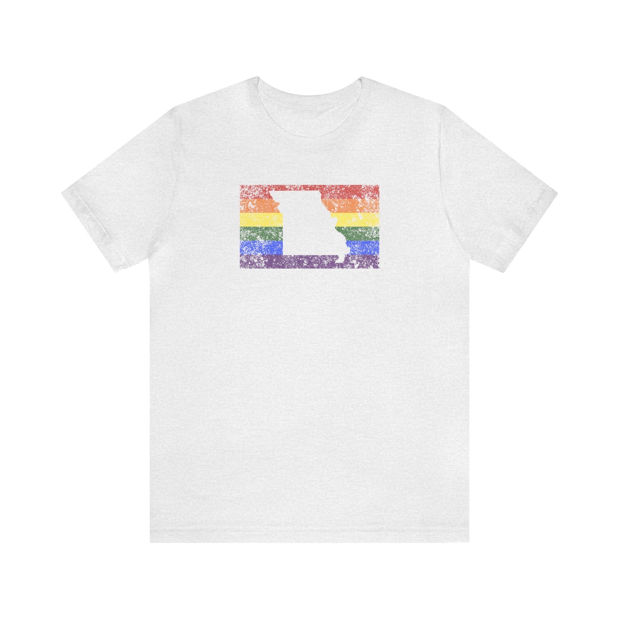 Missouri Pride Flag Tee: Rainbow LGBTQ+ State Silhouette Distressed Shirt