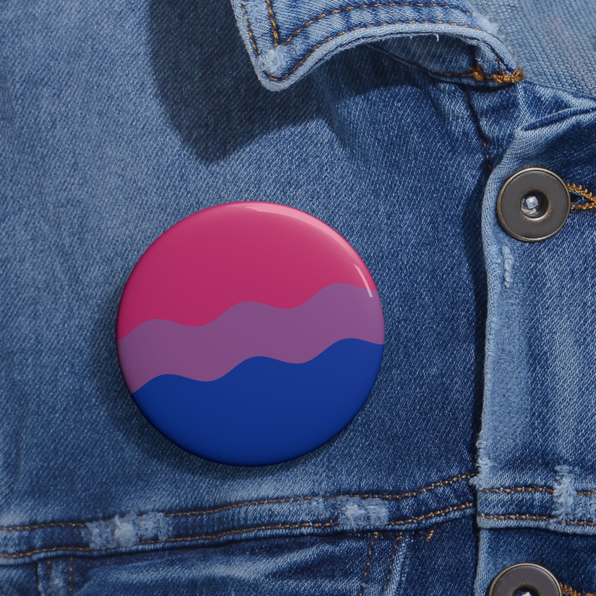 Bisexual Pride Flag Pin: Round Button with Wavey Design