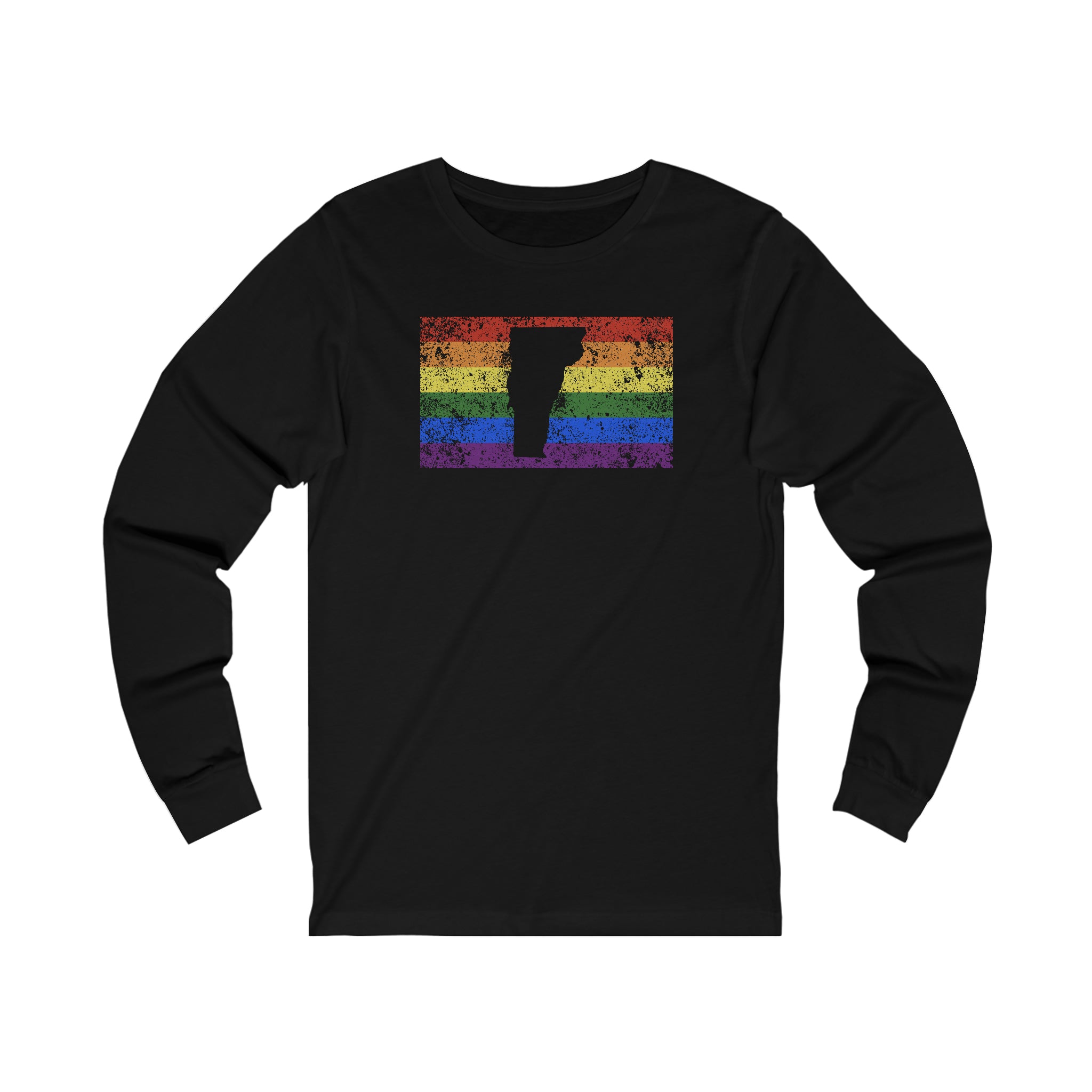 Vermont Pride Flag Long Sleeve Tee: Rainbow LGBTQ+ State Silhouette Distressed Long Sleeve T-Shirt