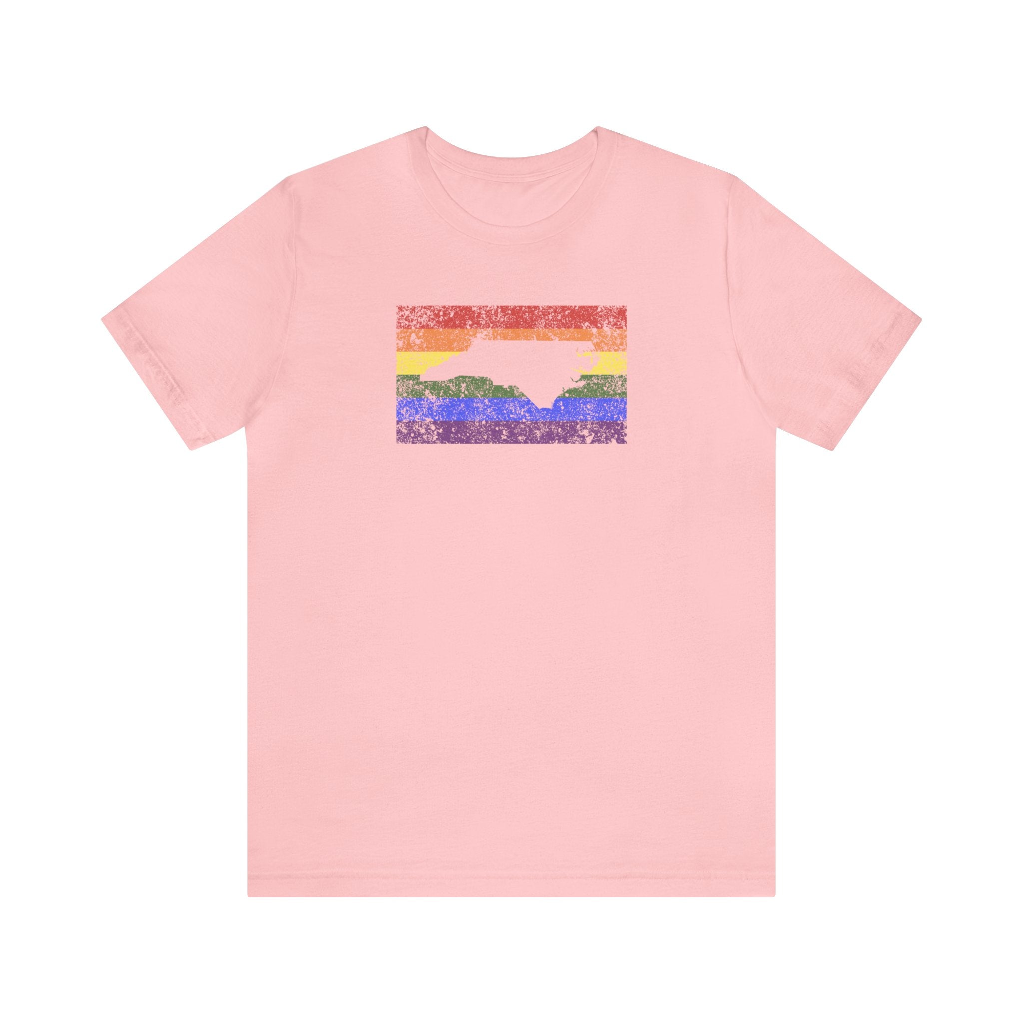 North Carolina Pride Flag Tee: Rainbow LGBTQ+ State Silhouette Distressed Shirt