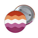 Lesbian Pride Flag Pin: Round Button with Wavey Design