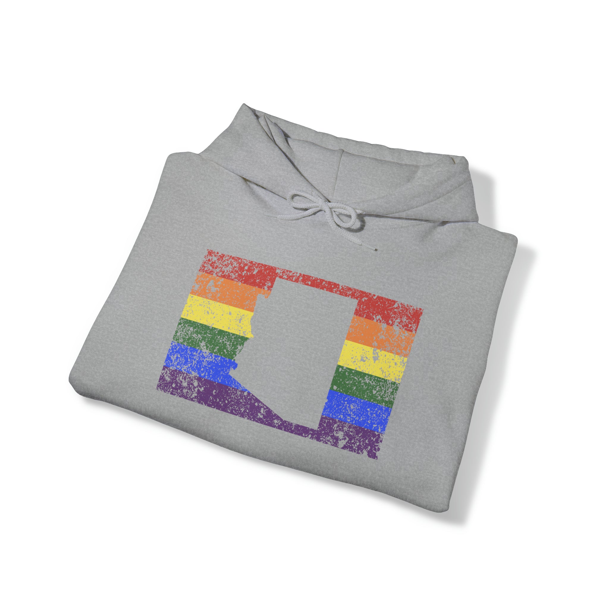 Arizona Pride Flag Hoodie: Rainbow LGBTQ+ State Silhouette Distressed Hooded Sweatshirt