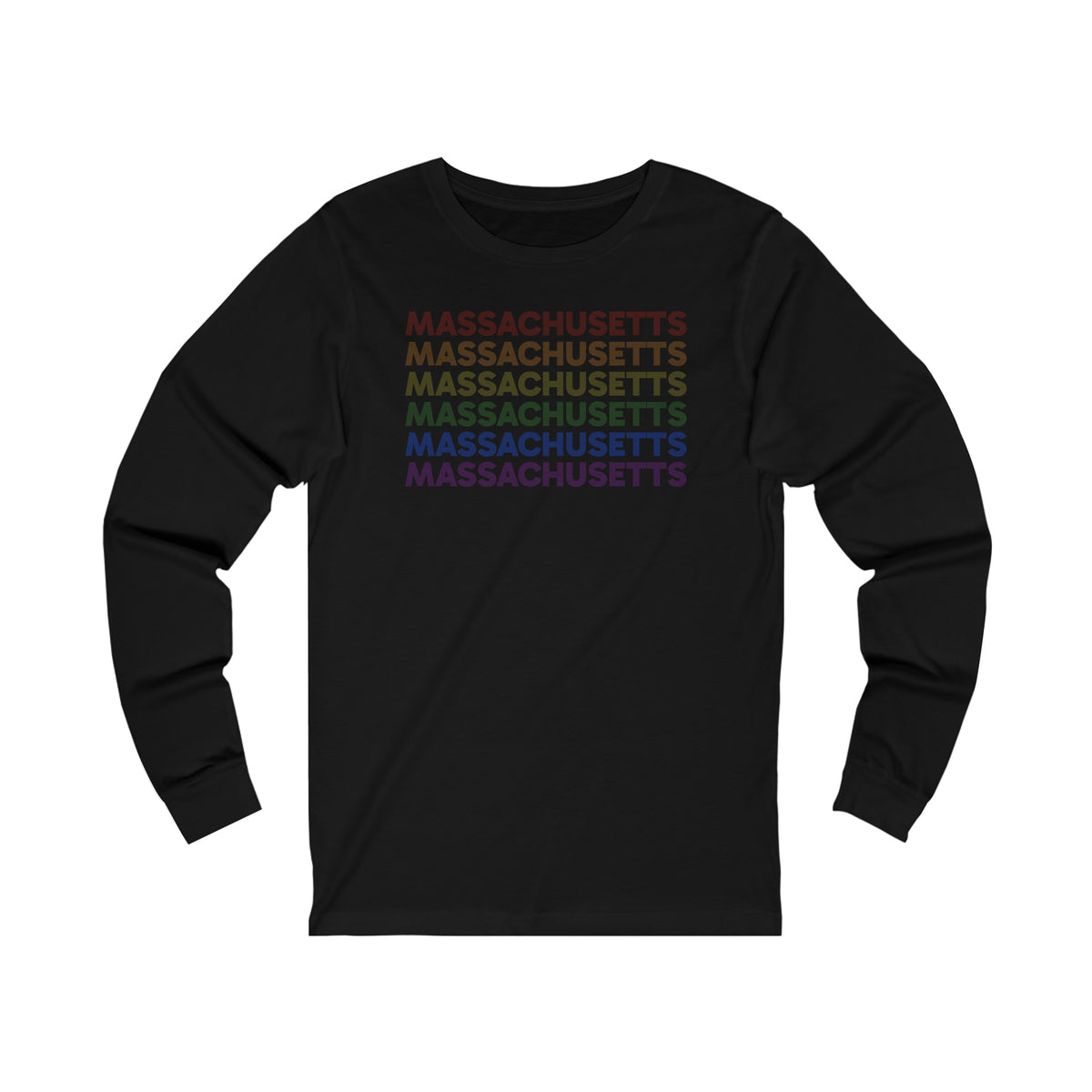 Massachusetts LGBTQ+ Pride Flag, Faded Black Long Sleeve Tee