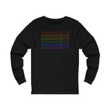 Massachusetts LGBTQ+ Pride Flag, Faded Black Long Sleeve Tee