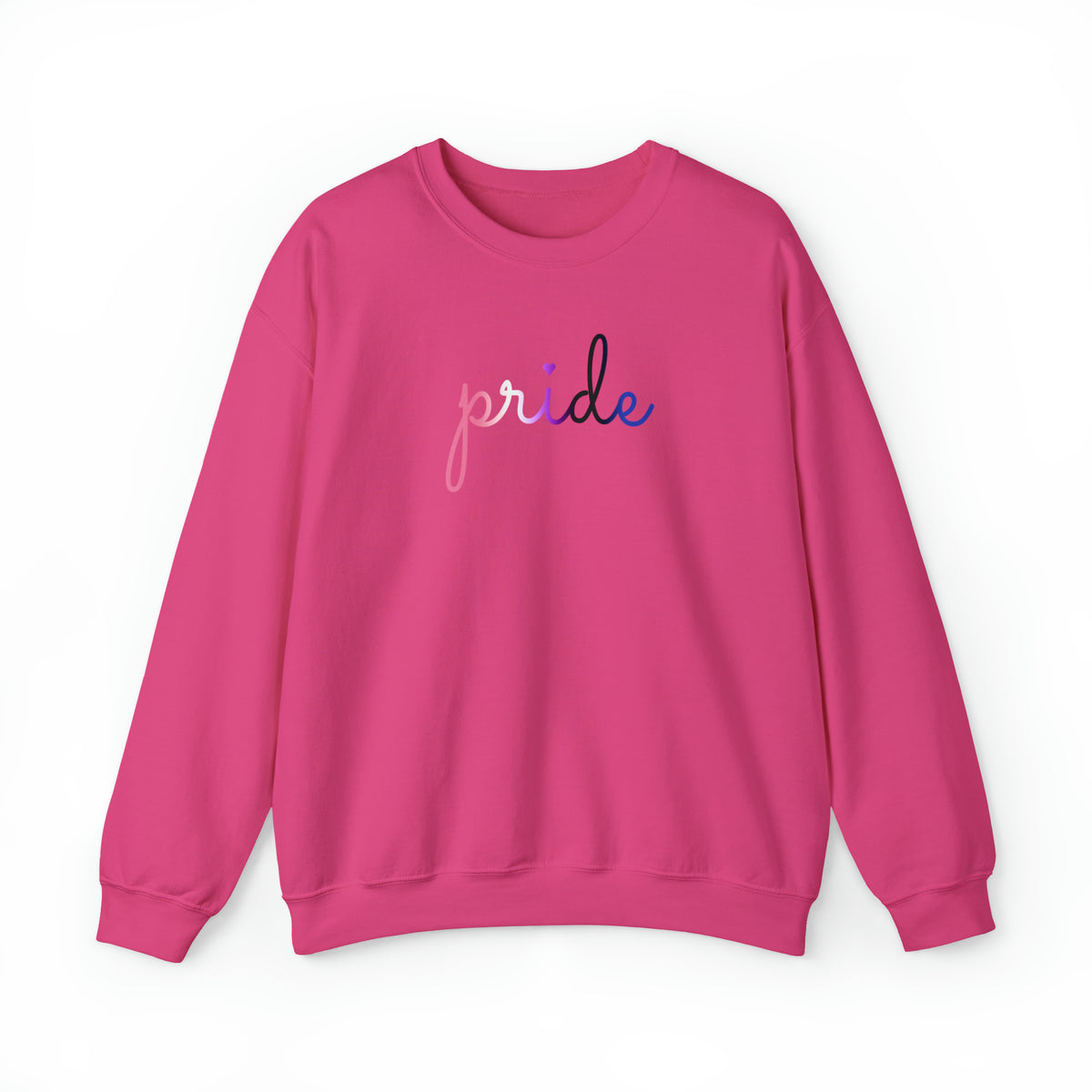 Genderfluid Pride Sweater: Flowing Cursive 'Pride' in Gradient Hues