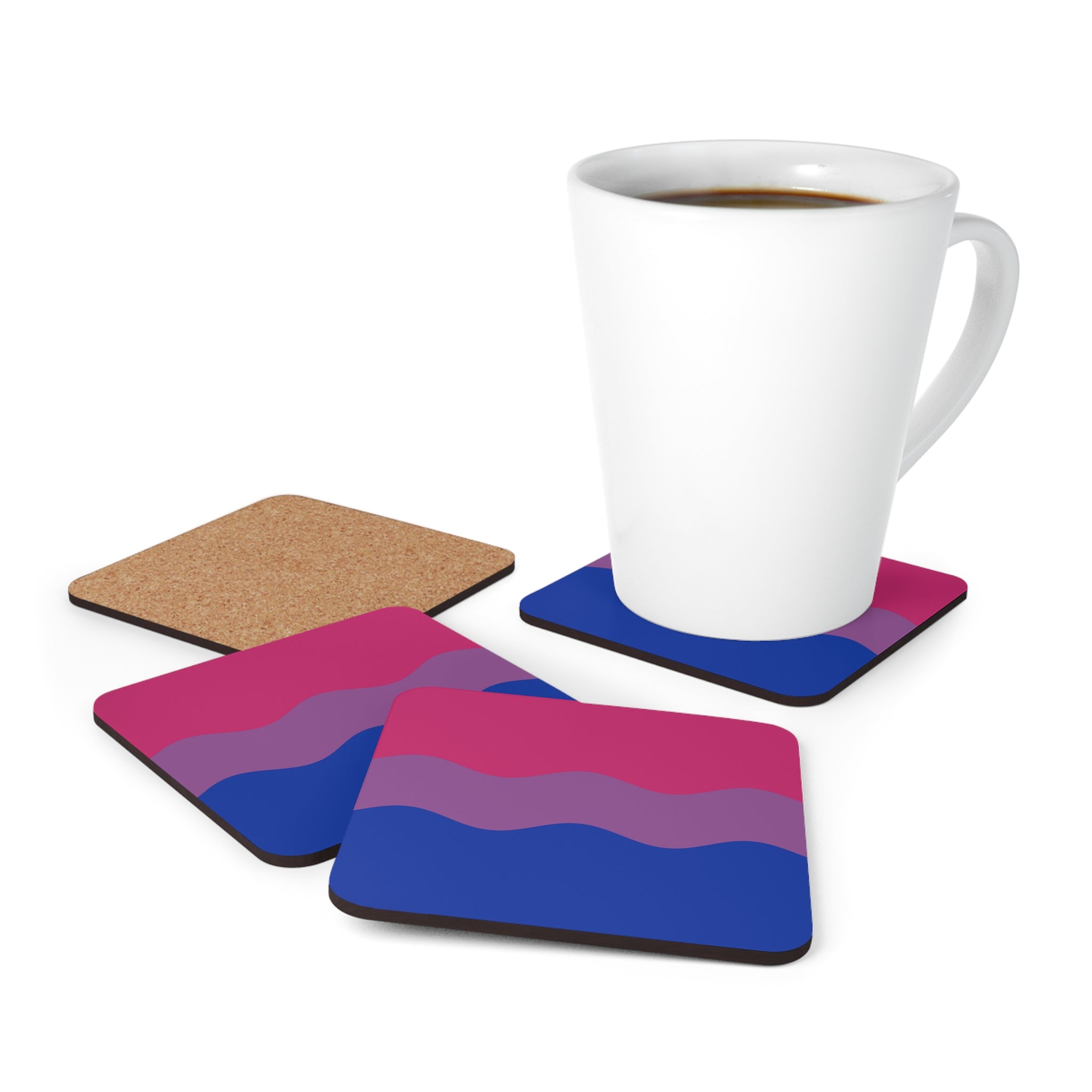 Bisexual Flag Coaster Set: 4 Corkwood Ripple Drink Coasters