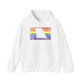 Missouri Pride Flag Hoodie: Rainbow LGBTQ+ State Silhouette Distressed Hooded Sweatshirt