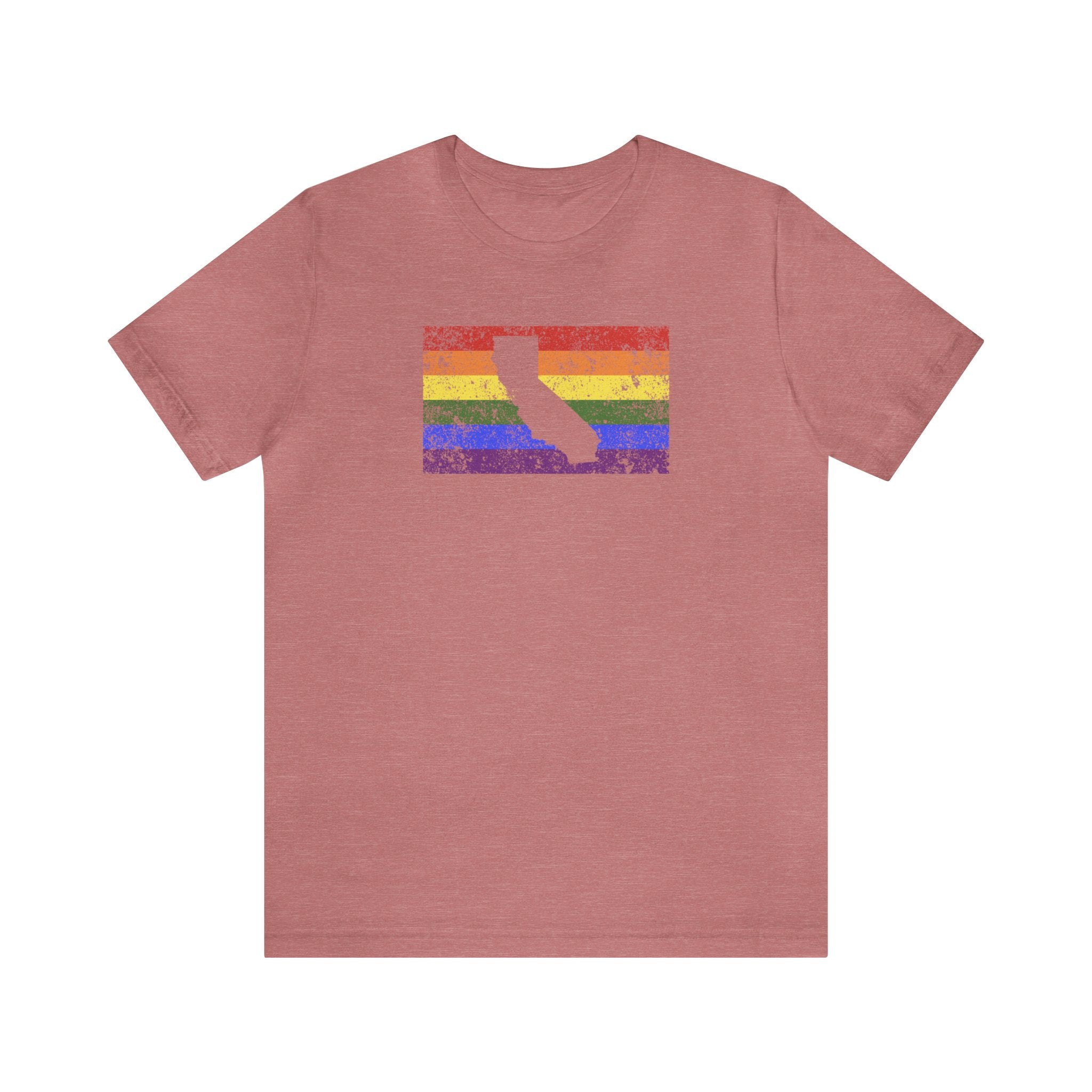 California Pride Flag Tee: Rainbow LGBTQ+ State Silhouette Distressed Shirt