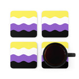 Nonbinary Flag Coaster Set: 4 Corkwood Ripple Drink Coasters