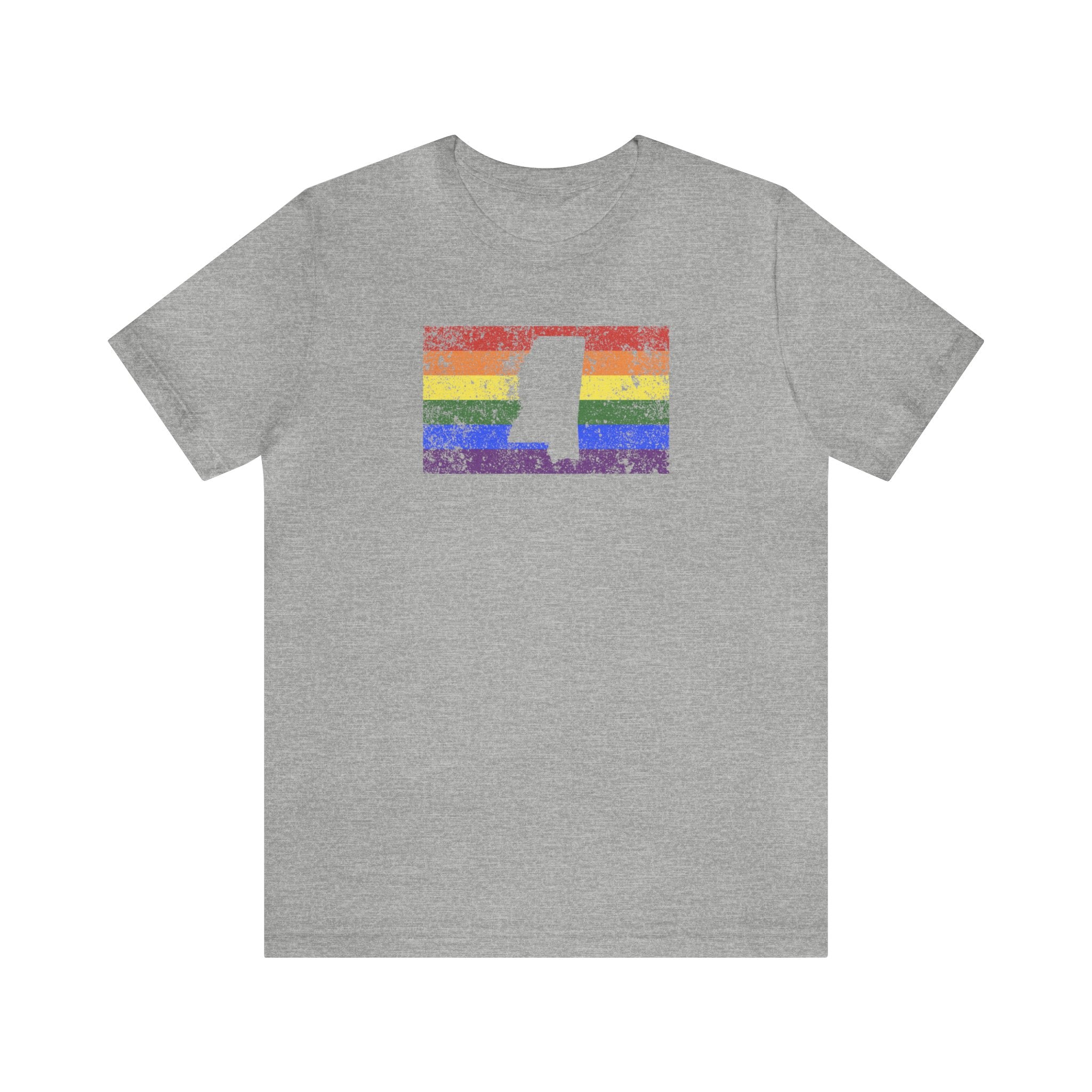 Mississippi Pride Flag Tee: Rainbow LGBTQ+ State Silhouette Distressed Shirt