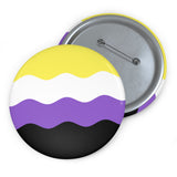 Nonbinary Pride Flag Pin: Round Button with Wavey Design