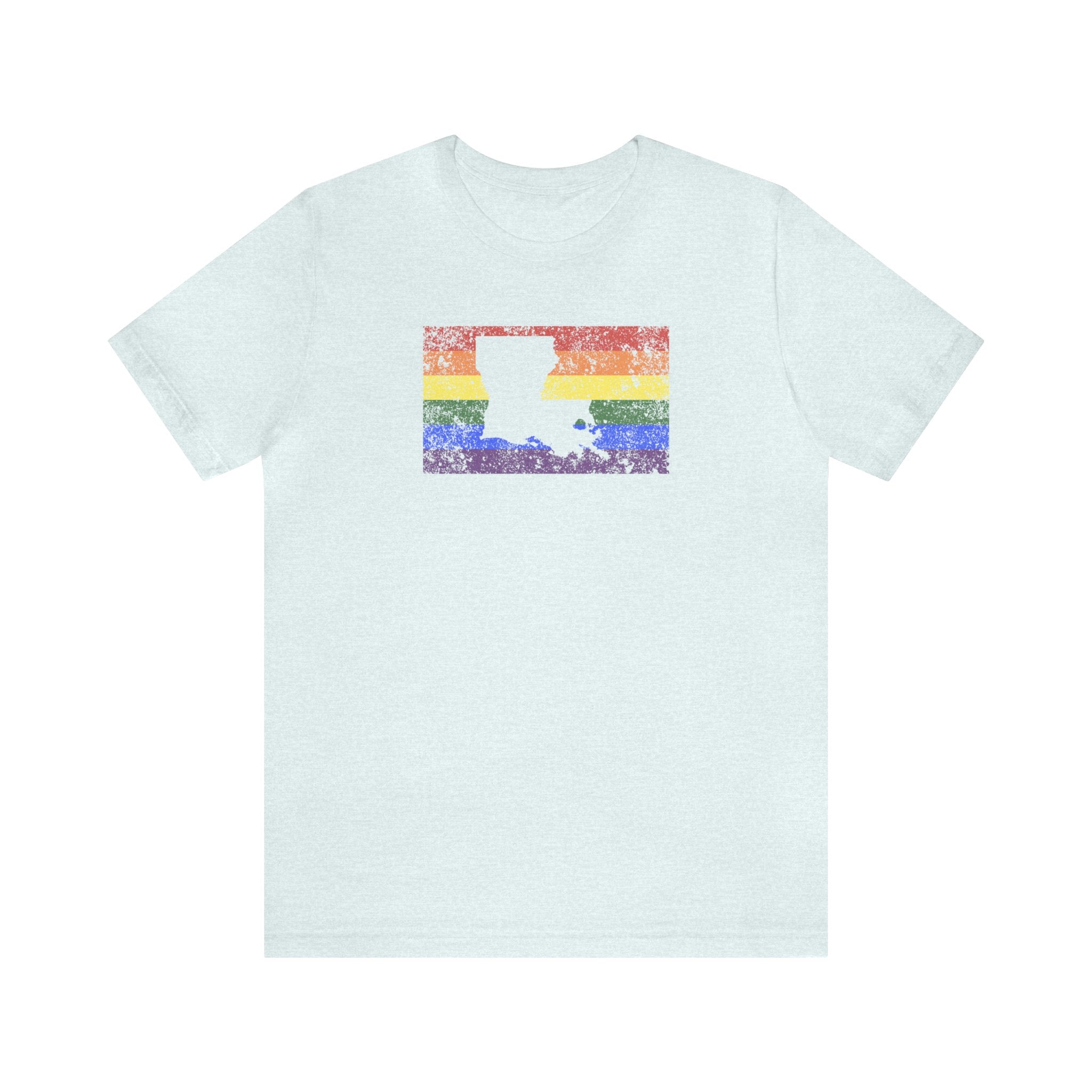 Louisiana Pride Flag Tee: Rainbow LGBTQ+ State Silhouette Distressed Shirt