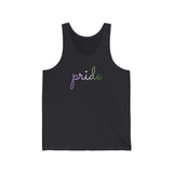 Genderqueer Pride Tank-Top: Flowing Cursive 'Pride' in Gradient Hues