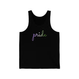 Genderqueer Pride Tank-Top: Flowing Cursive 'Pride' in Gradient Hues