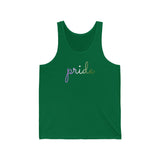 Genderqueer Pride Tank-Top: Flowing Cursive 'Pride' in Gradient Hues