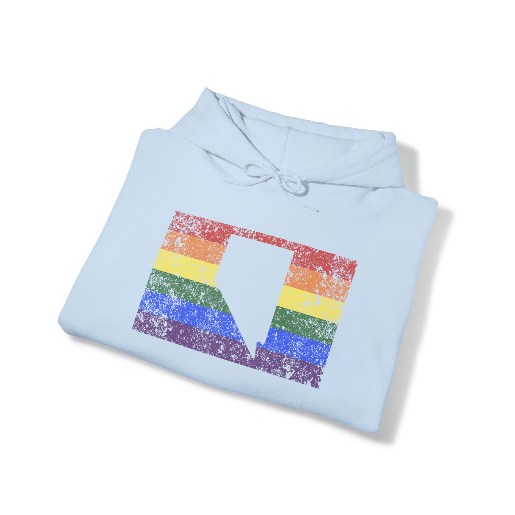 Nevada Pride Flag Hoodie: Rainbow LGBTQ+ State Silhouette Distressed Hooded Sweatshirt