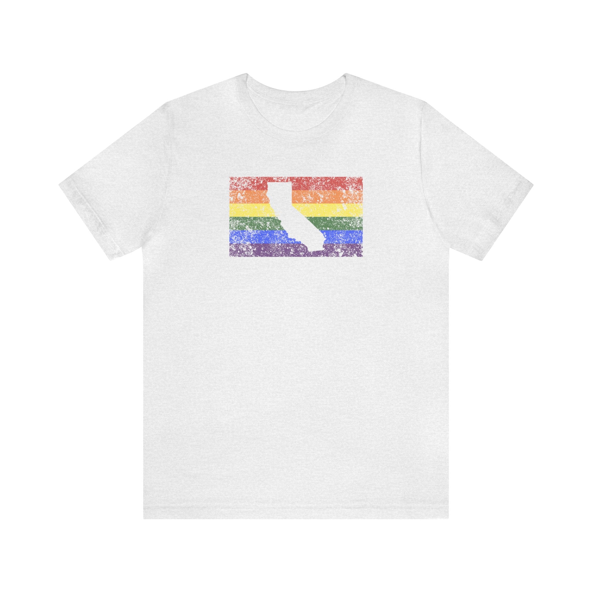 California Pride Flag Tee: Rainbow LGBTQ+ State Silhouette Distressed Shirt