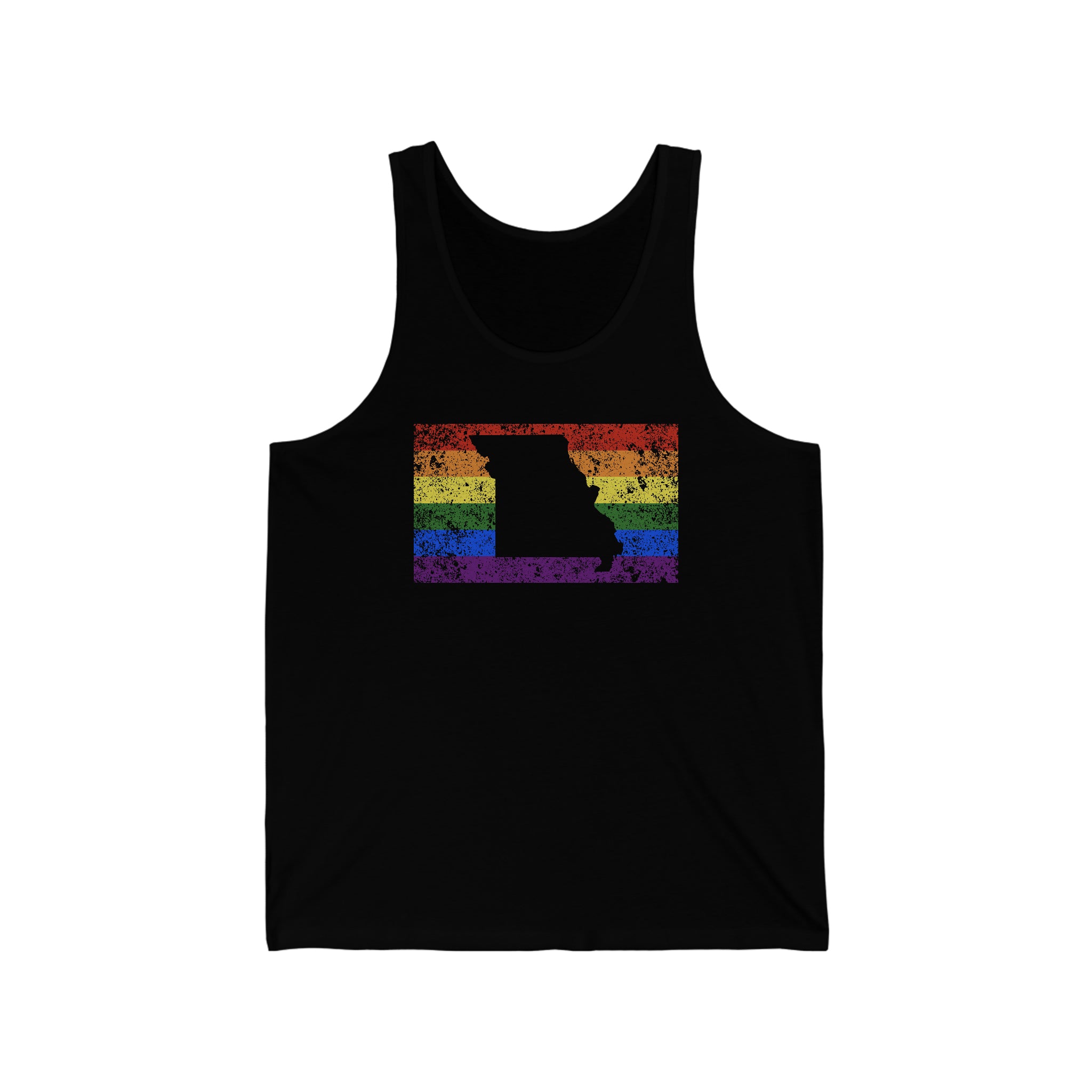 Missouri Pride Flag Tank: Rainbow LGBTQ+ State Silhouette Distressed Tank-Top