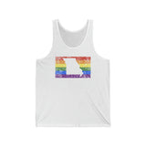 Missouri Pride Flag Tank: Rainbow LGBTQ+ State Silhouette Distressed Tank-Top