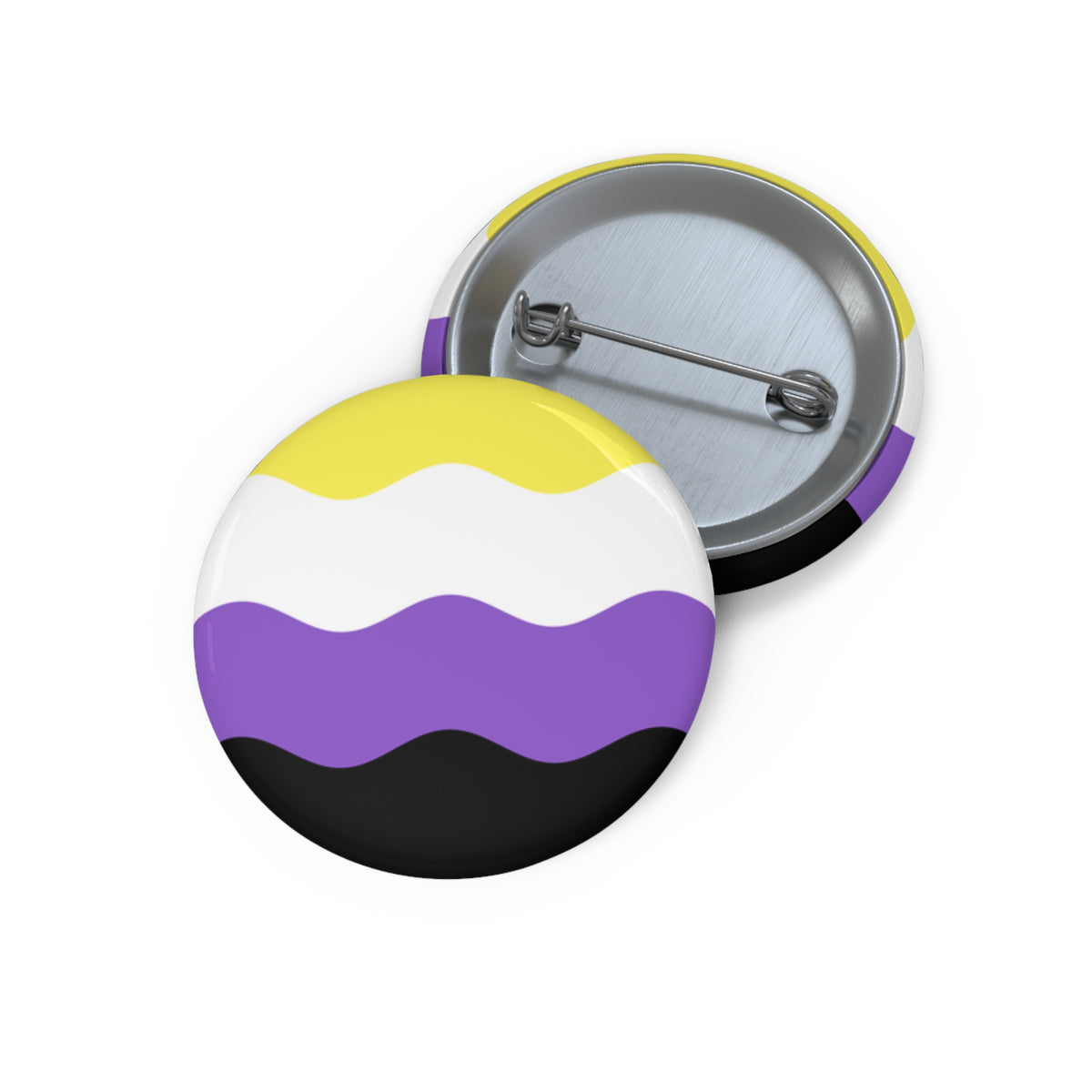 Nonbinary Pride Flag Pin: Round Button with Wavey Design