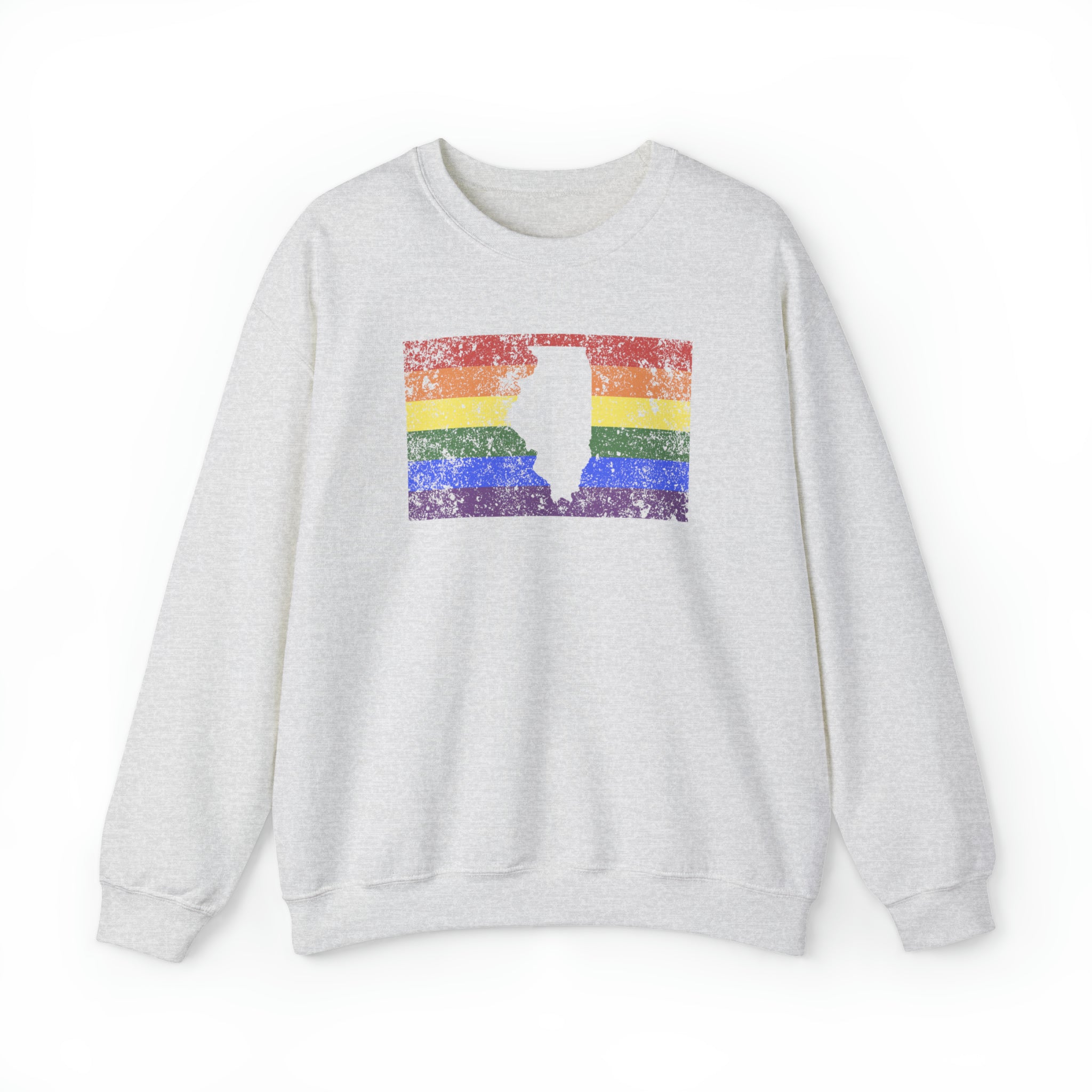 Illinois Pride Flag Sweater: Rainbow LGBTQ+ State Silhouette Distressed Sweatshirt