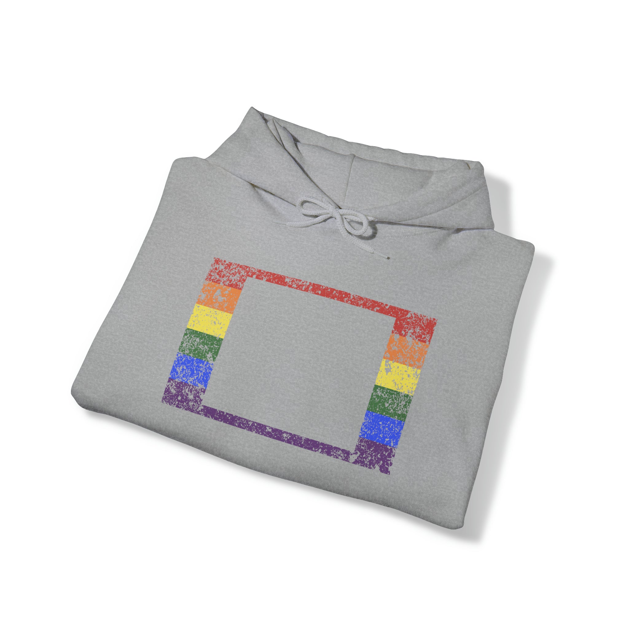 Wyoming Pride Flag Hoodie: Rainbow LGBTQ+ State Silhouette Distressed Hooded Sweatshirt