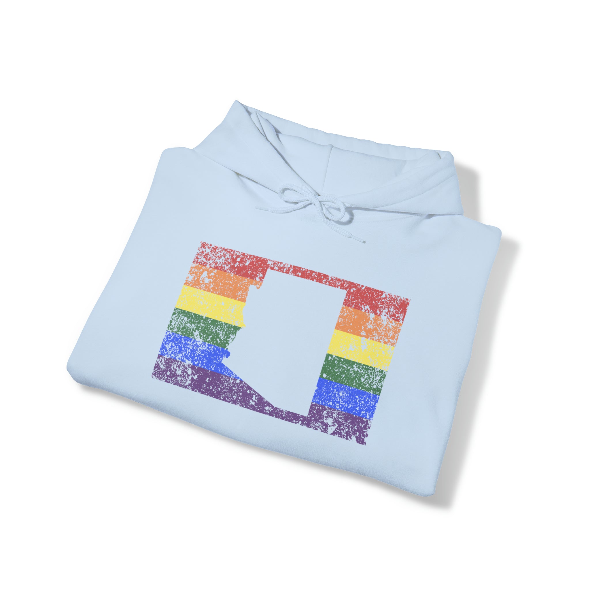 Arizona Pride Flag Hoodie: Rainbow LGBTQ+ State Silhouette Distressed Hooded Sweatshirt