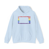 North Dakota Pride Flag Hoodie: Rainbow LGBTQ+ State Silhouette Distressed Hooded Sweatshirt