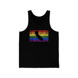 California Pride Flag Tank: Rainbow LGBTQ+ State Silhouette Distressed Tank-Top