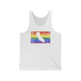 California Pride Flag Tank: Rainbow LGBTQ+ State Silhouette Distressed Tank-Top