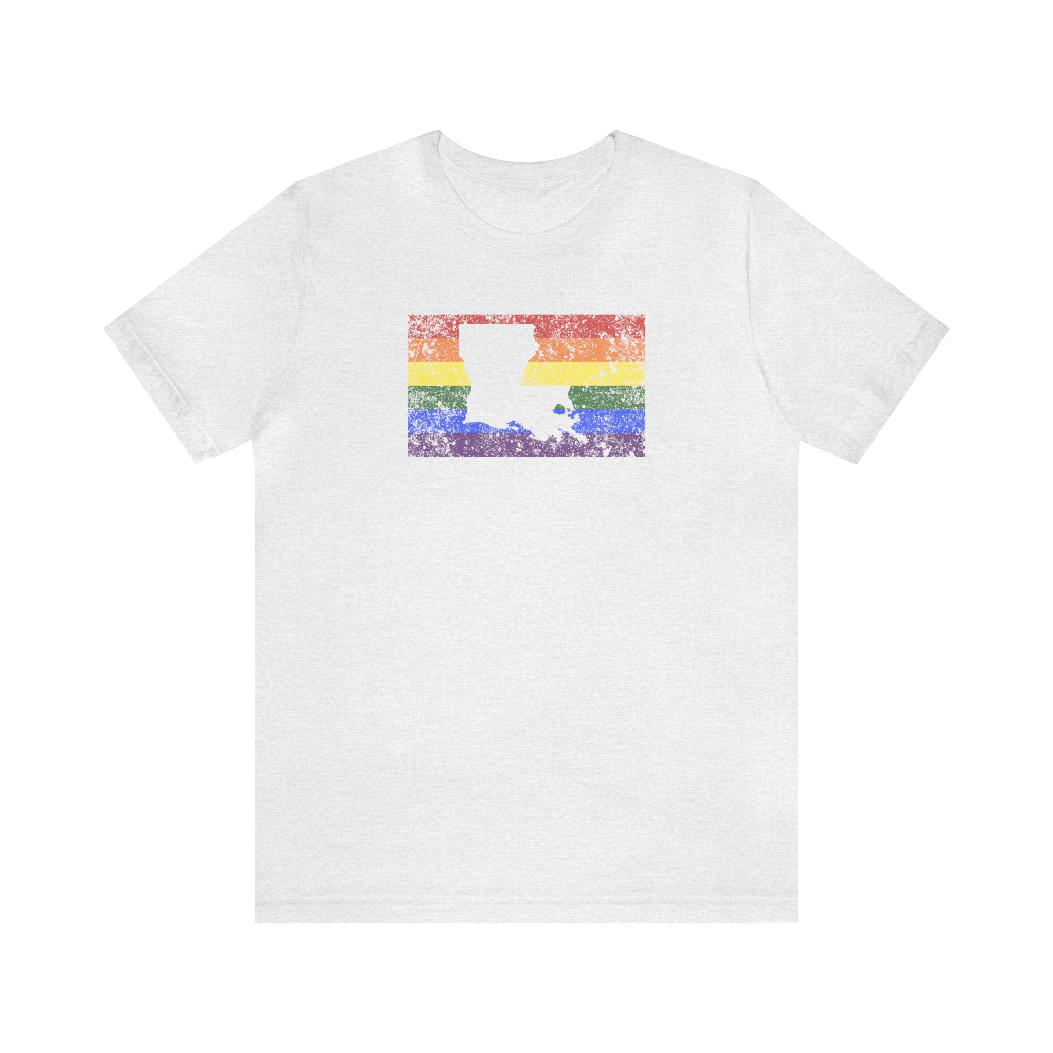 Louisiana Pride Flag Tee: Rainbow LGBTQ+ State Silhouette Distressed Shirt