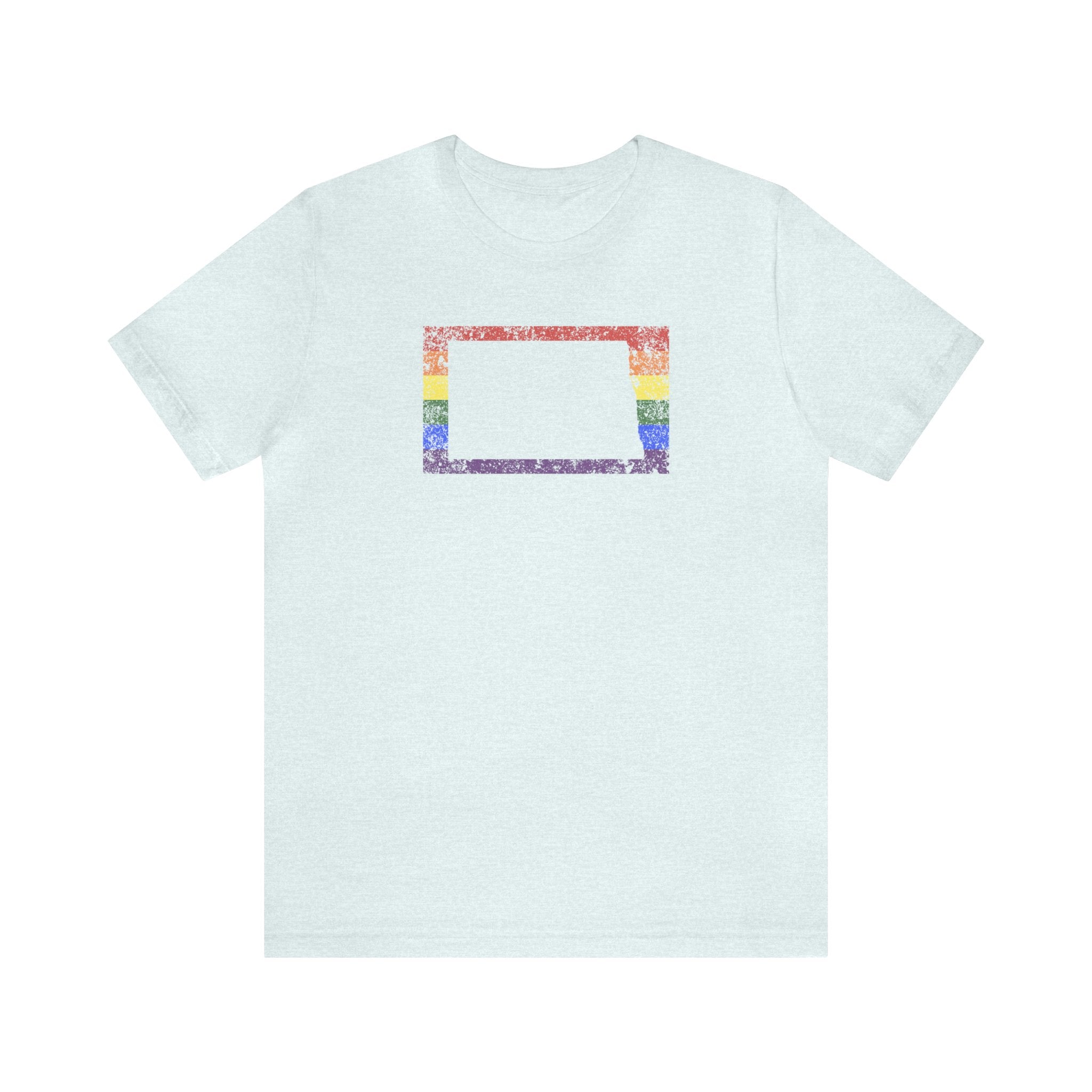 North Dakota Pride Flag Tee: Rainbow LGBTQ+ State Silhouette Distressed Shirt