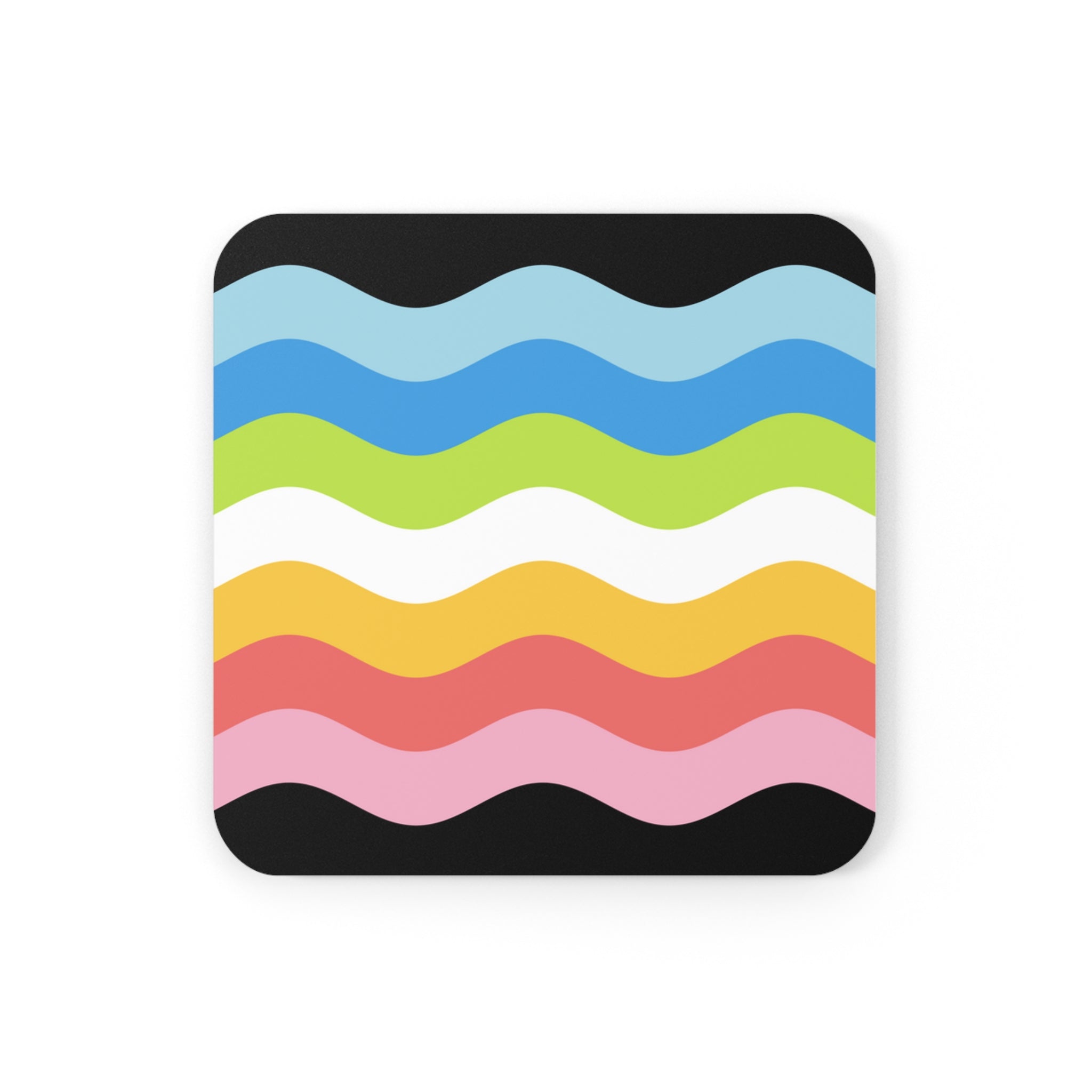 Queer Pride Flag Coaster Set: 4 Corkwood Ripple Drink Coasters