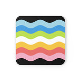 Queer Pride Flag Coaster Set: 4 Corkwood Ripple Drink Coasters