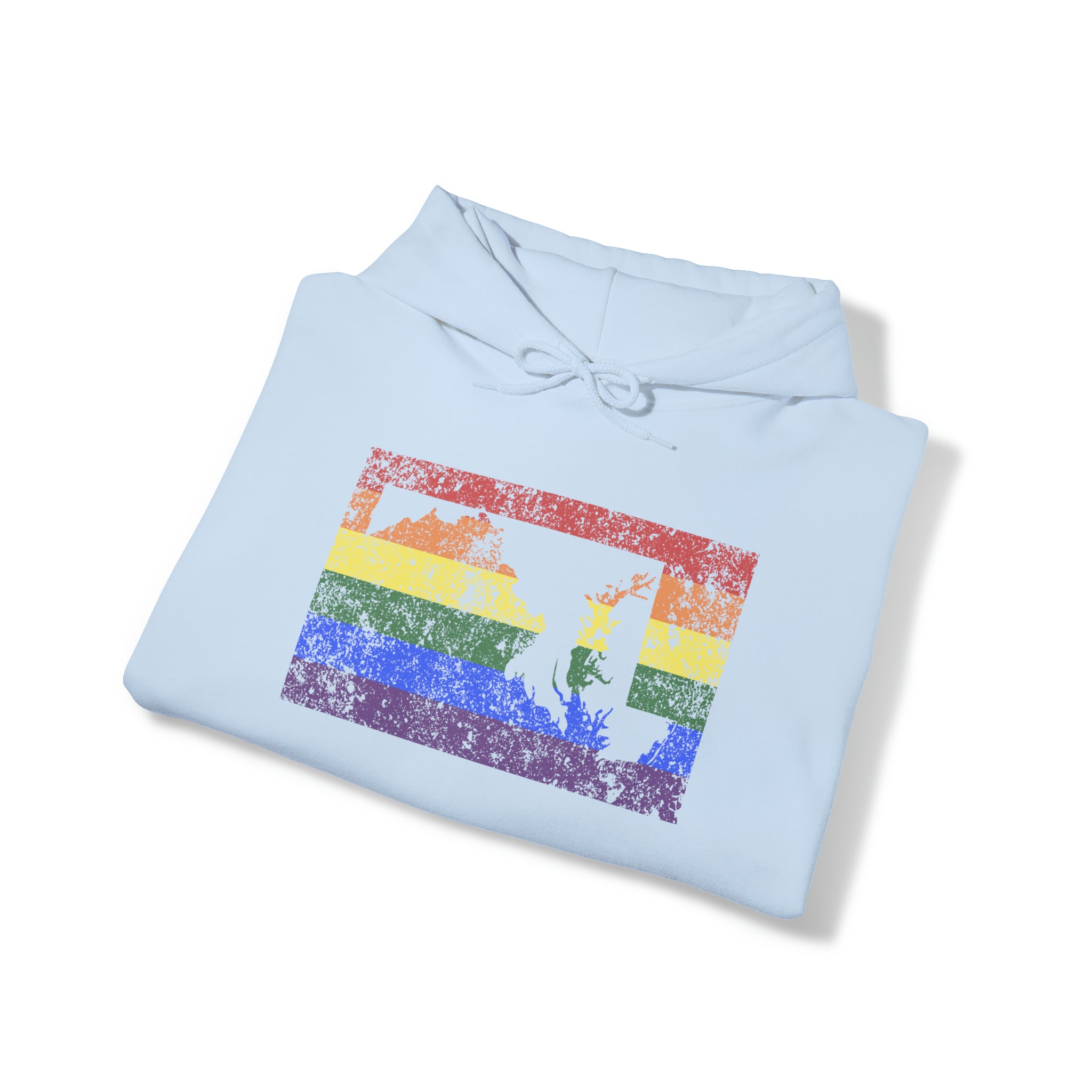 Maryland Pride Flag Hoodie: Rainbow LGBTQ+ State Silhouette Distressed Hooded Sweatshirt