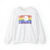 Alaska Pride Flag Sweater: Rainbow LGBTQ+ State Silhouette Distressed Sweatshirt