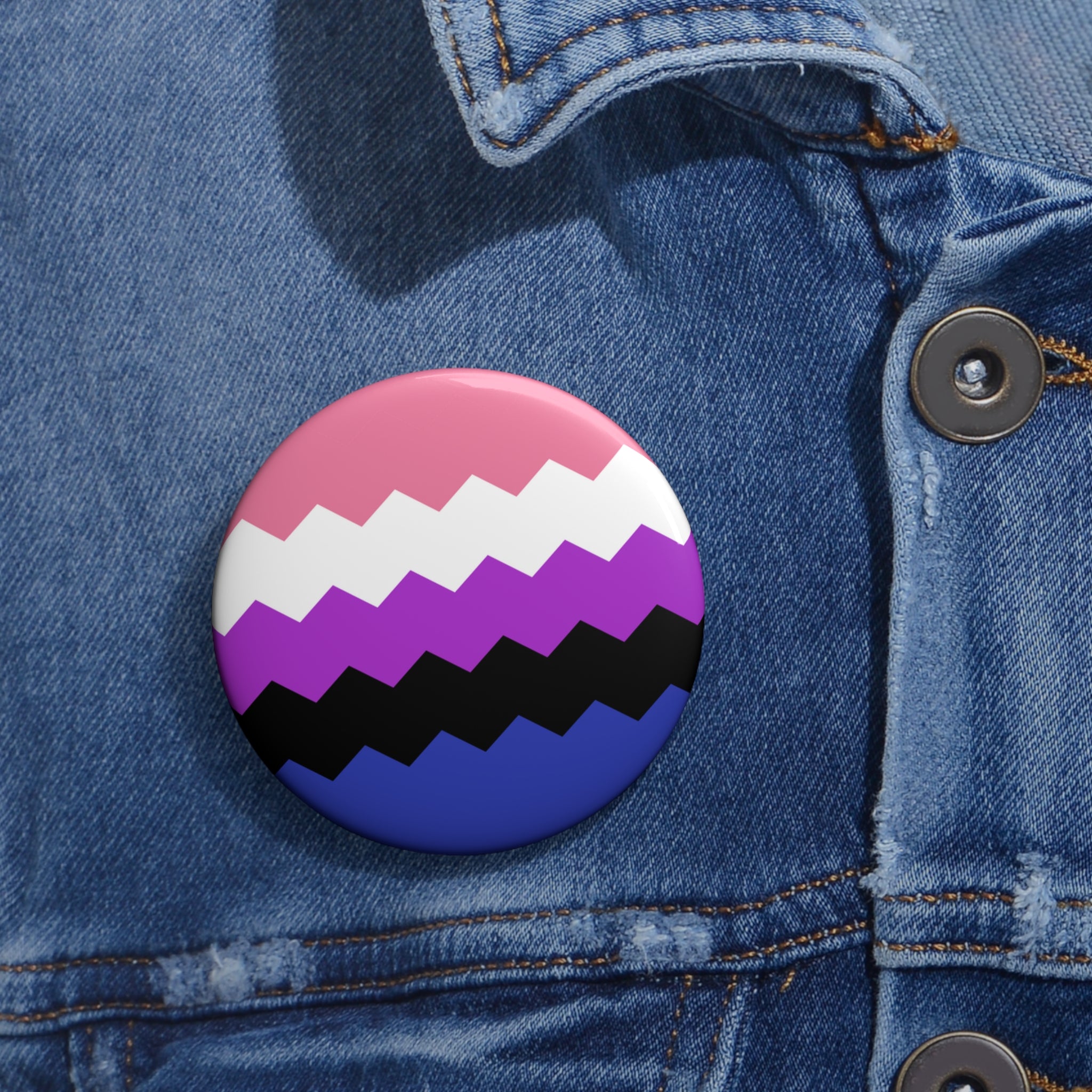 Genderfluid Pride Flag Pin: Round Button with Sharp Design