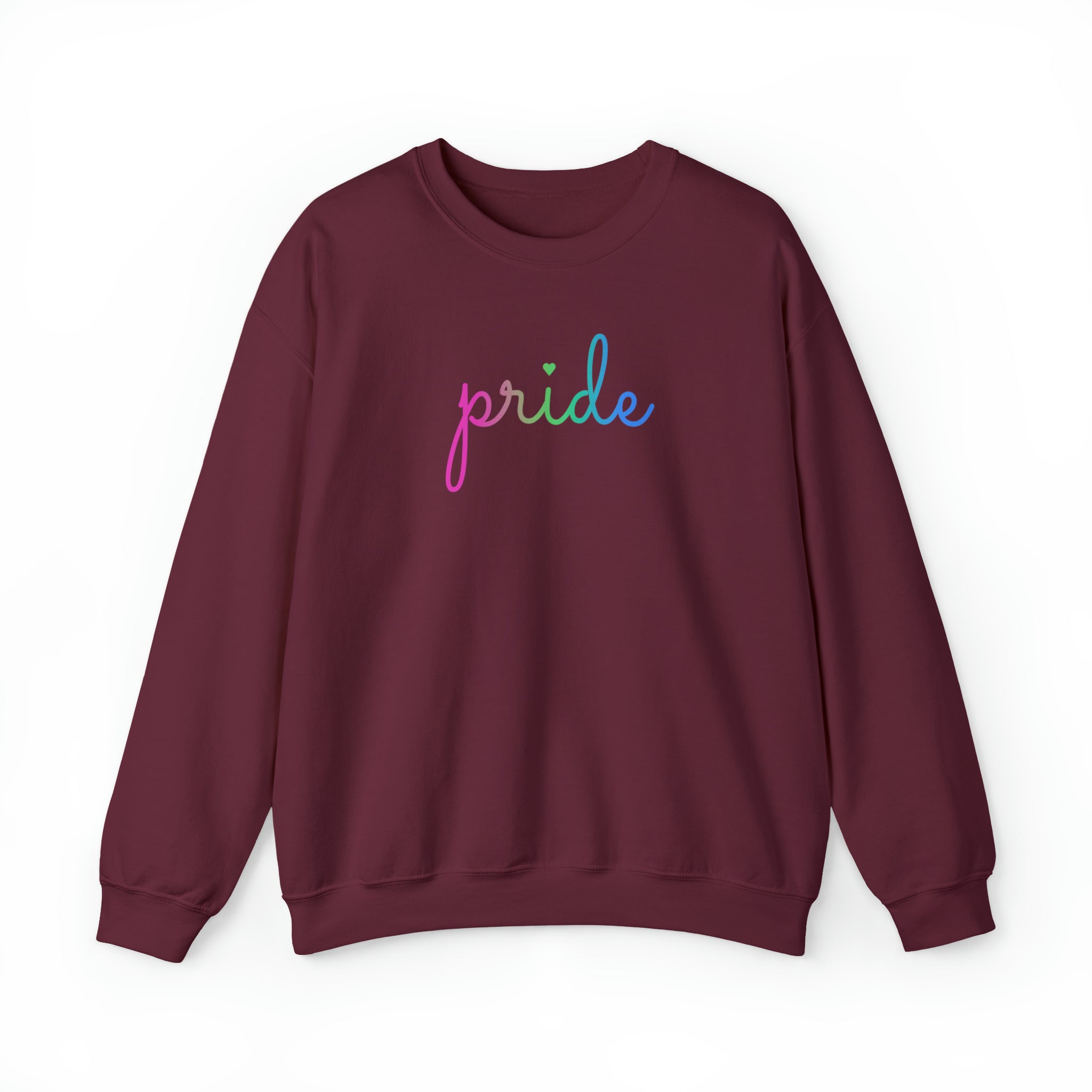 Polysexual Pride Sweater: Flowing Cursive 'Pride' in Gradient Hues