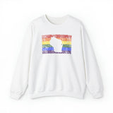 Wisconsin Pride Flag Sweater: Rainbow LGBTQ+ State Silhouette Distressed Sweatshirt