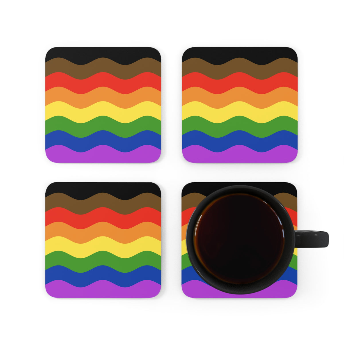 Philly Pride Flag Coaster Set: 4 Corkwood Ripple Drink Coasters