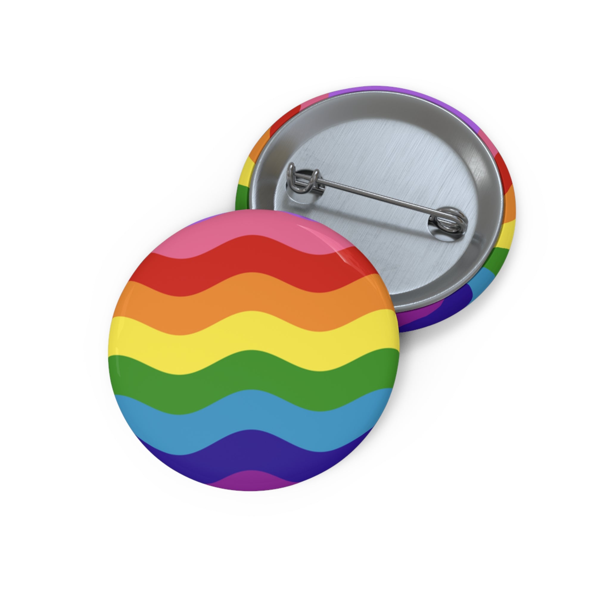 Gilbert Baker Pride Flag Pin: Round Button with Wavey Design