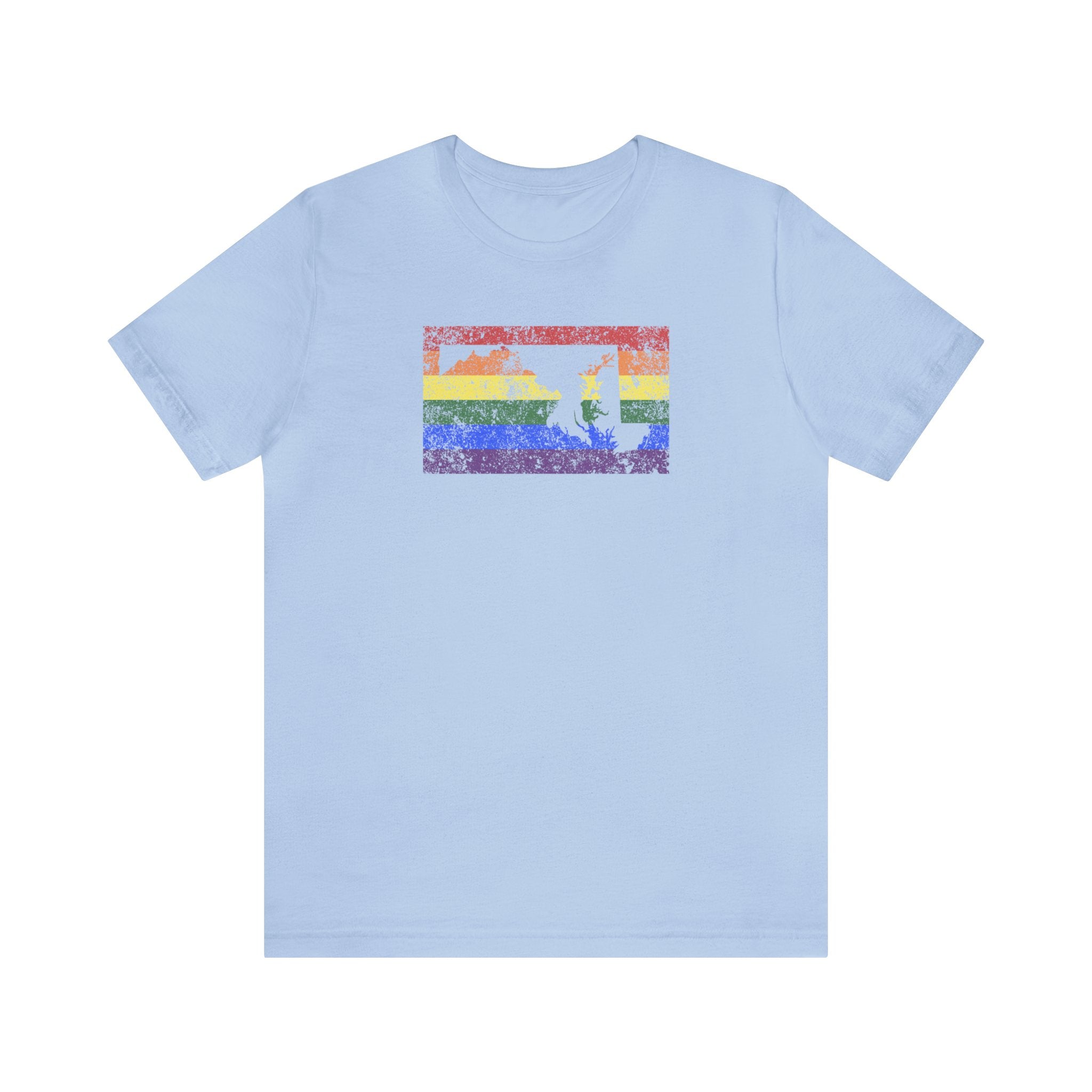 Maryland Pride Flag Tee: Rainbow LGBTQ+ State Silhouette Distressed Shirt