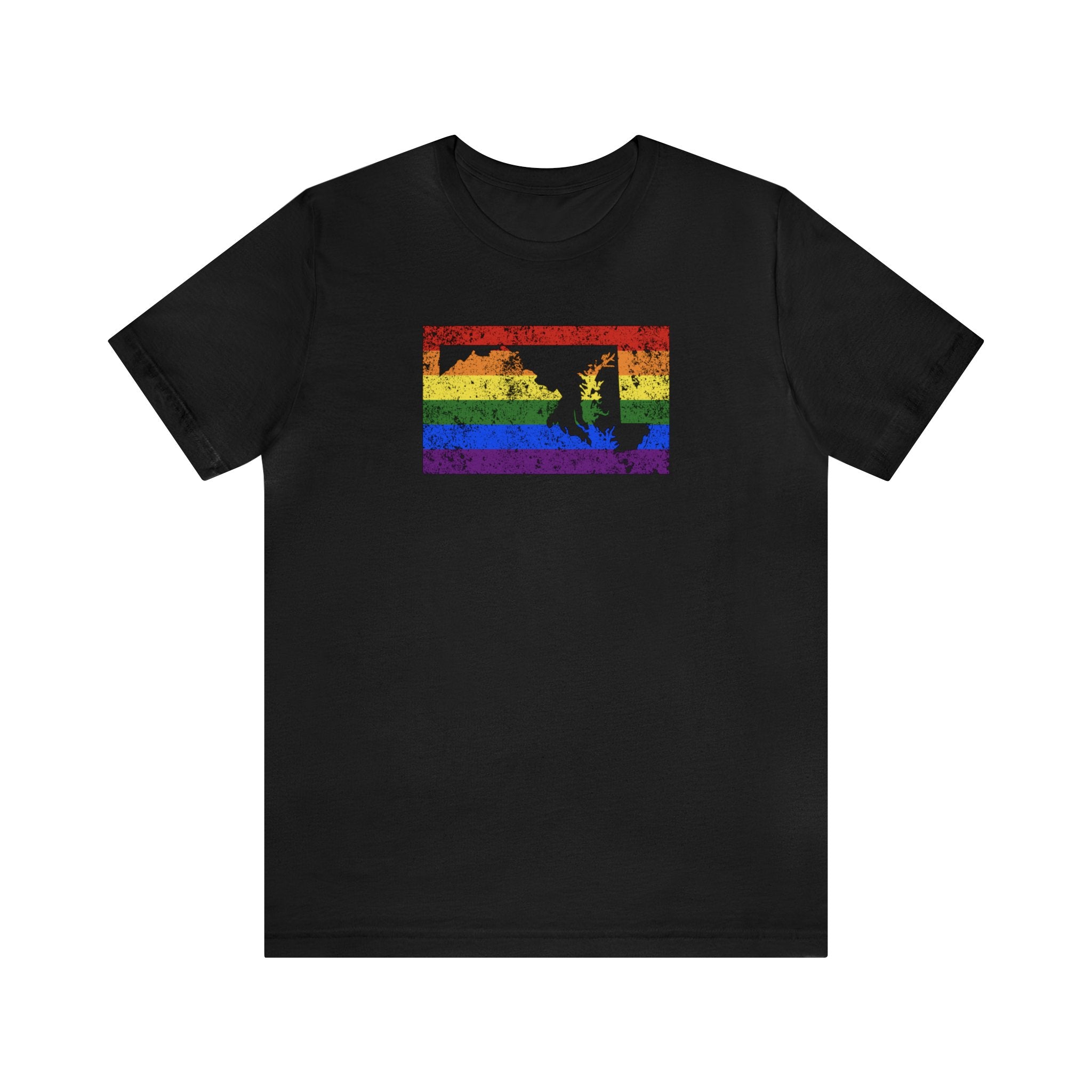 Maryland Pride Flag Tee: Rainbow LGBTQ+ State Silhouette Distressed Shirt