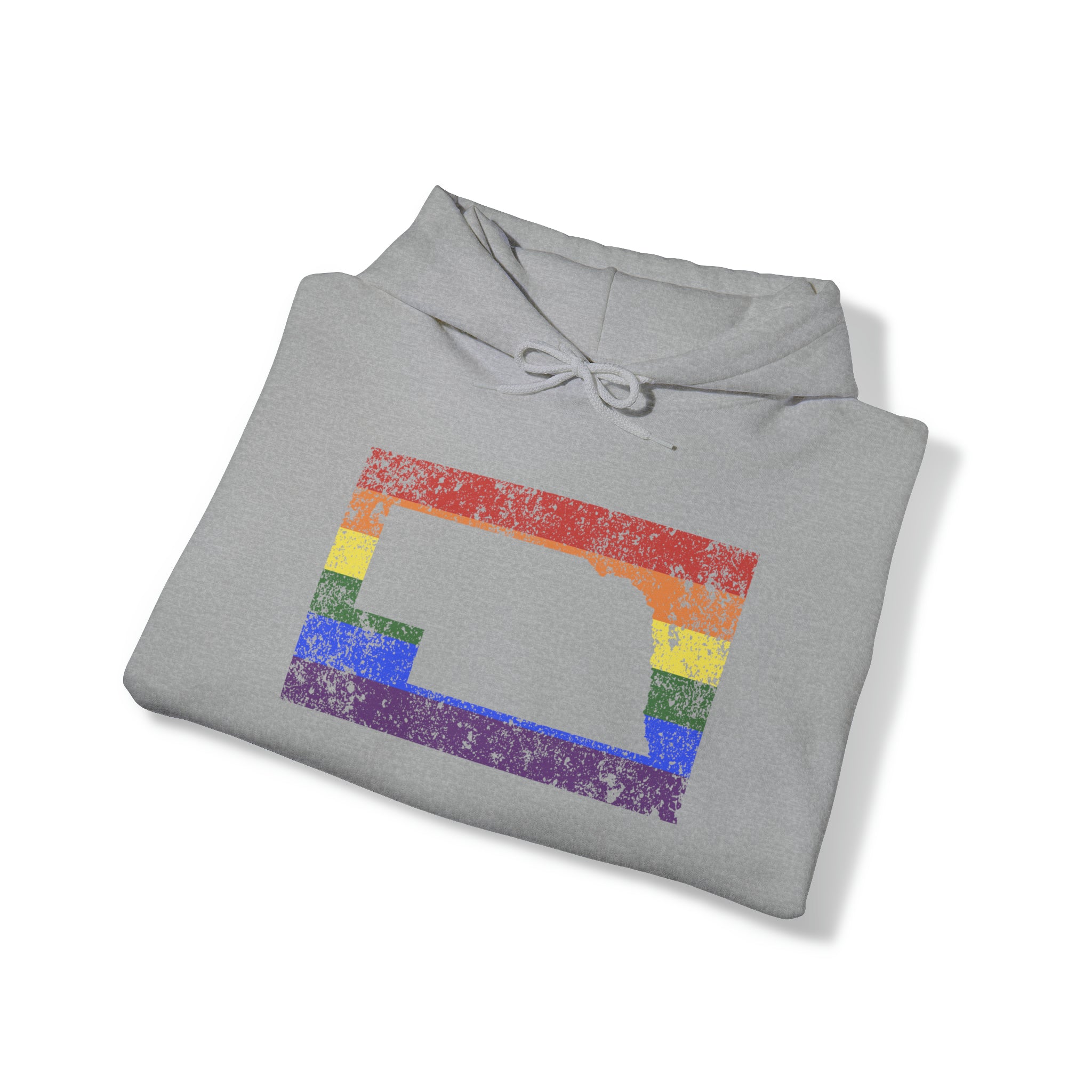 Nebraska Pride Flag Hoodie: Rainbow LGBTQ+ State Silhouette Distressed Hooded Sweatshirt