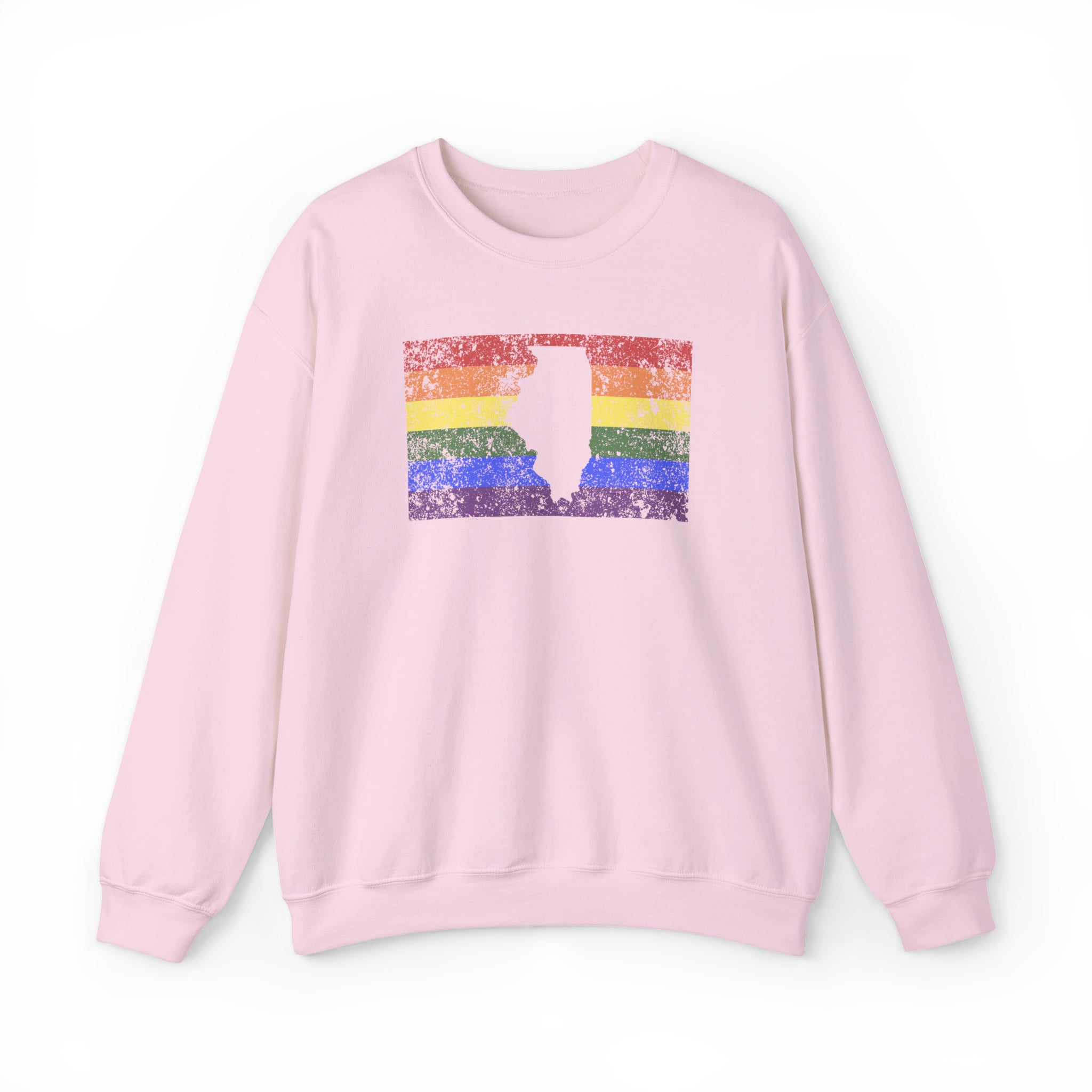 Illinois Pride Flag Sweater: Rainbow LGBTQ+ State Silhouette Distressed Sweatshirt