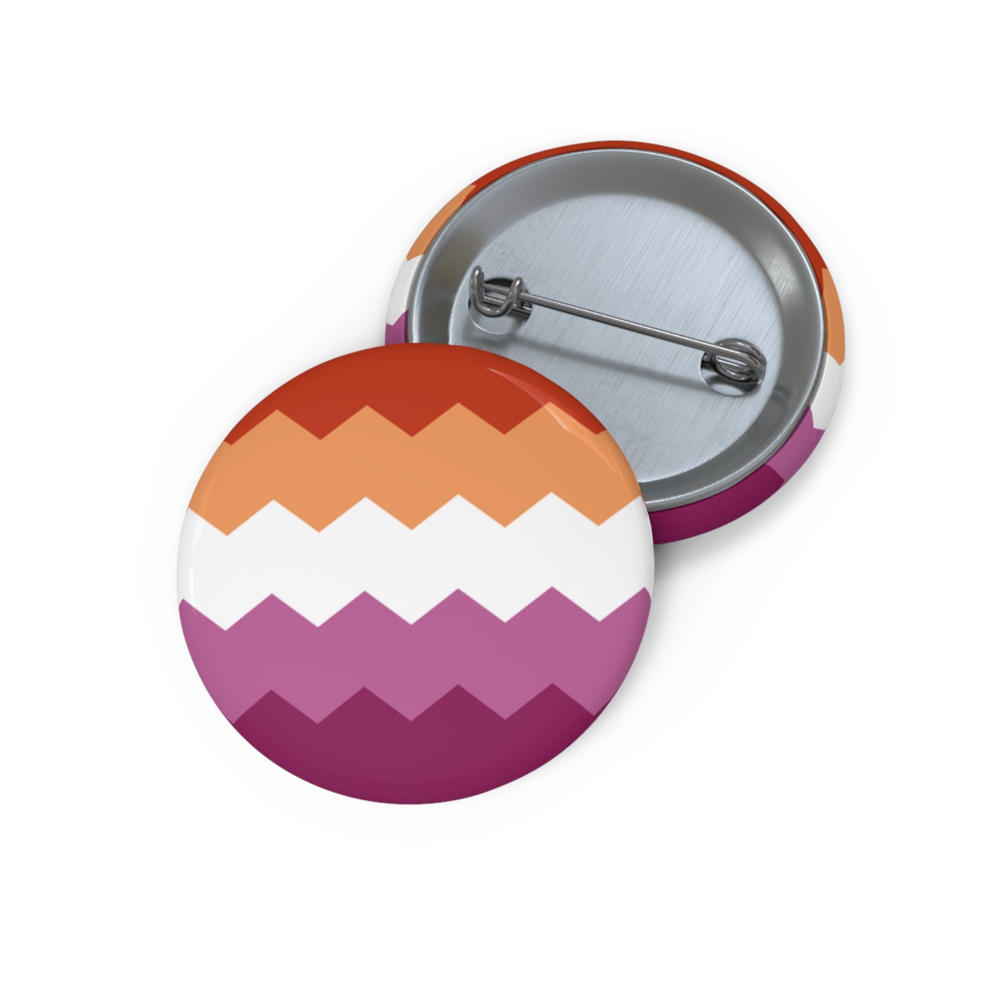 Lesbian Pride Flag Pin: Round Button with Sharp Design