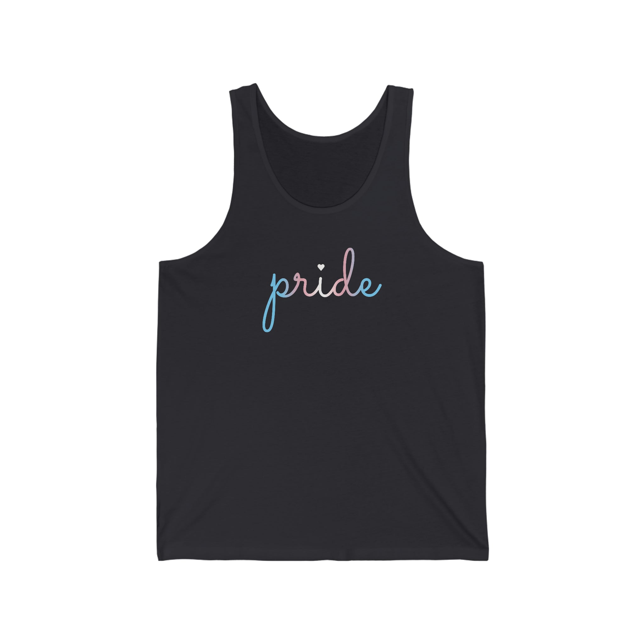 Transgender Pride Tank-Top: Flowing Cursive 'Pride' in Gradient Hues