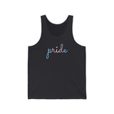 Transgender Pride Tank-Top: Flowing Cursive 'Pride' in Gradient Hues