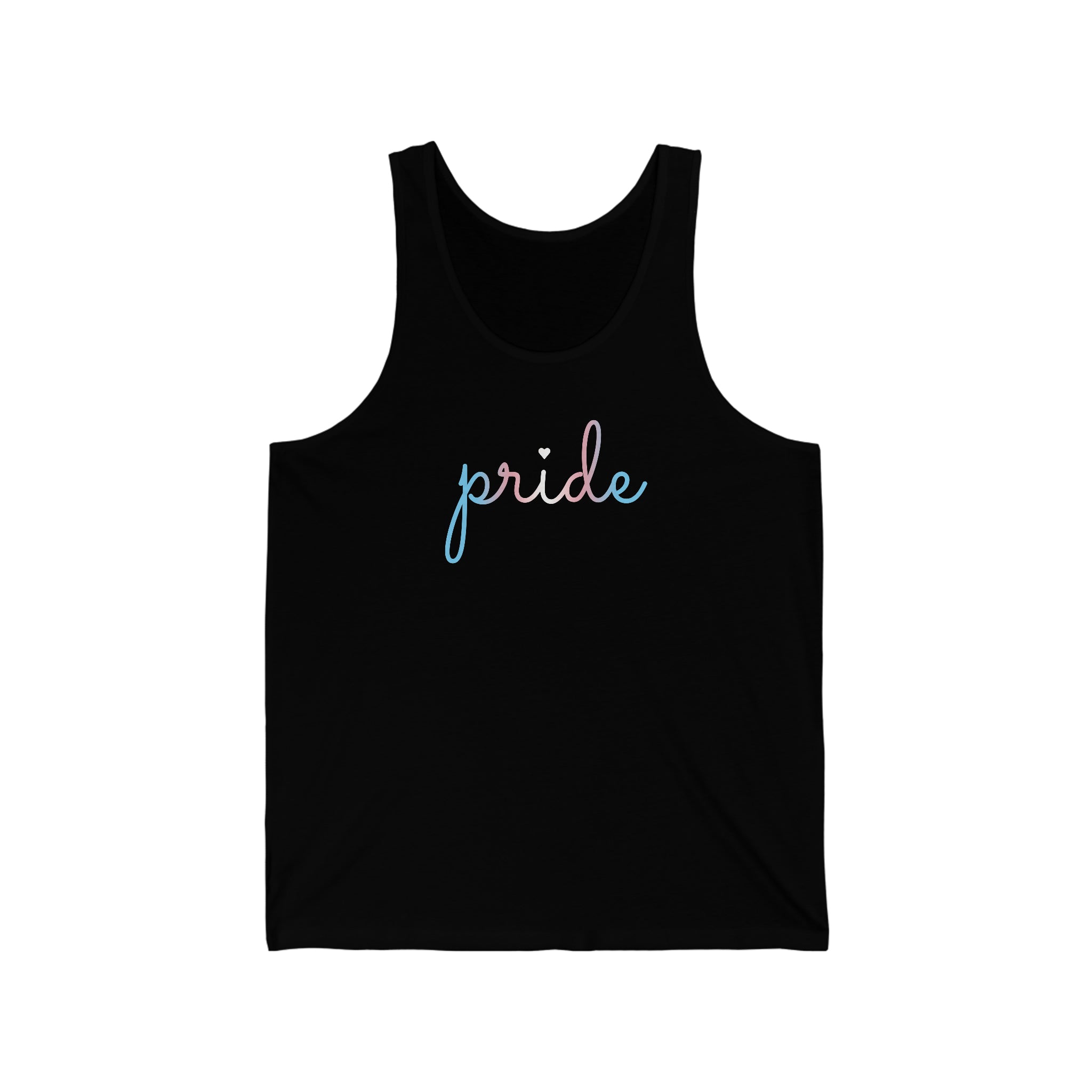 Transgender Pride Tank-Top: Flowing Cursive 'Pride' in Gradient Hues