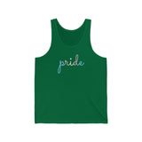 Transgender Pride Tank-Top: Flowing Cursive 'Pride' in Gradient Hues